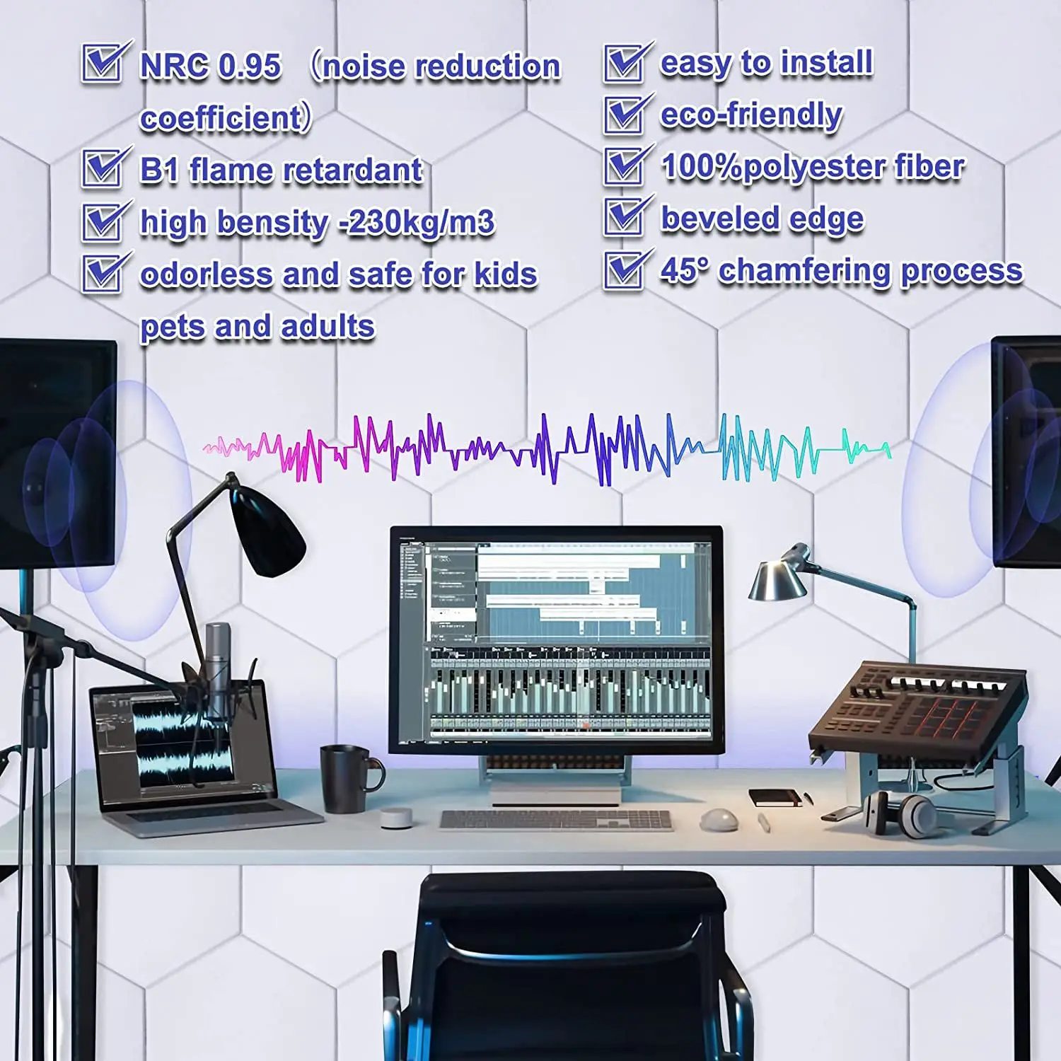 جديد 18 حزمة لوحات صوتية ذاتية اللصق لوحات حائط عازلة للصوت 12X10X0.4 بوصة لوحة معالجة صوتية للمكتب المنزلي