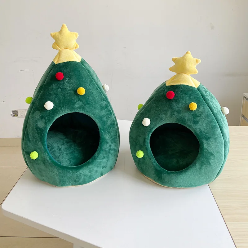 Christmas Tree Shape Dog Cat Bed House Soft Nest Pet Supplies Mat Cave Tent Garbage Winter Warm Bed Cave Navidad New Year Gifts