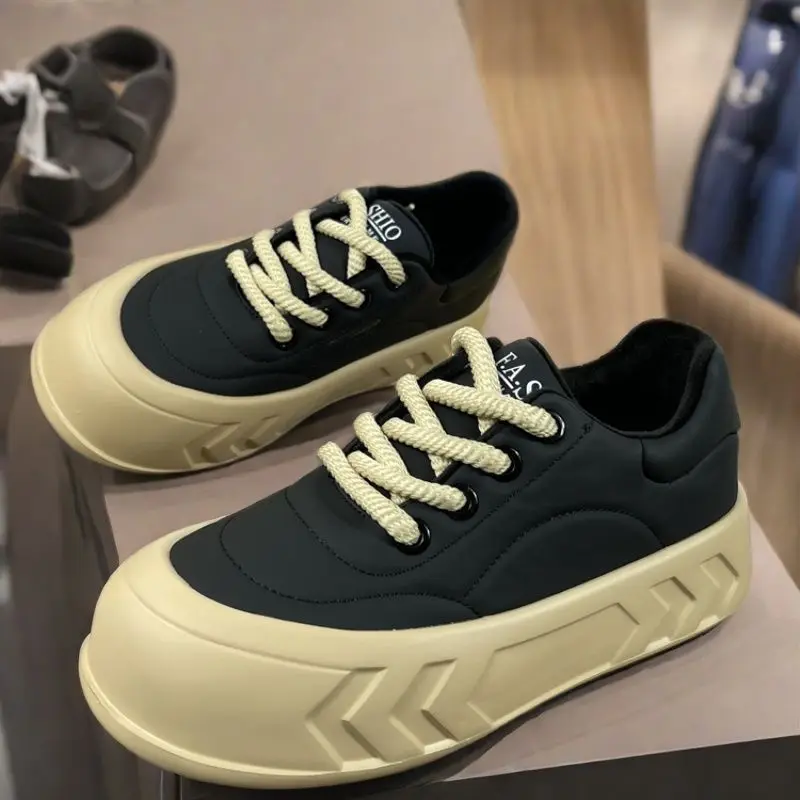 Zapatos de cuero para mujer, cesta de cuña, zapatillas informales para mujer, zuecos con punta redonda que combinan con todo, plataforma deportiva de cuero genuino para otoño 2024