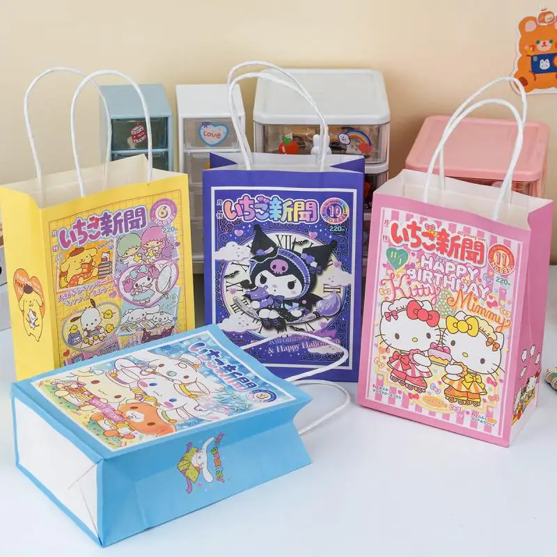 10PCS Kuromi Cinnamoroll Sanrio Kawaii Cartoon Anime Gift Bag Cute Kraft Paper Bag Shopping Bag My Melody Hello Kitty Tote Bag