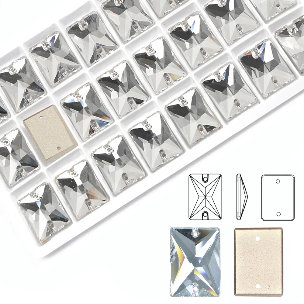 

Flat Back Glass Sew-on Stone Bling Strass Crystal Clear Rhinestone Rectangle Diamante Gem Beads for Dancing Wear Garment