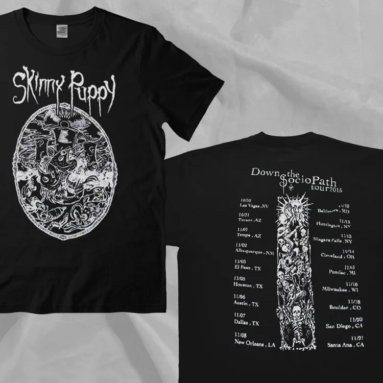 Skinny Puppy Band 2015 Tour Rare Black Double Sided Full Size T-Shirt