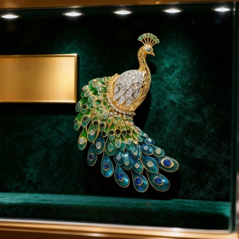 Brooch, elegant haute ladies with peacock corsage