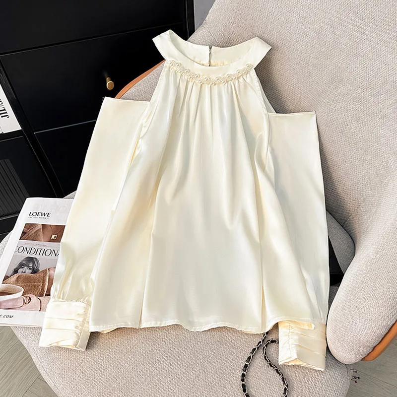 レディースブラウスシャツ 新作 長袖 Oネック ビーズ オフショルダー ブラウスシャツ レディース トップス ブラウス シャツ ブラウス カミサ 2025 Q522