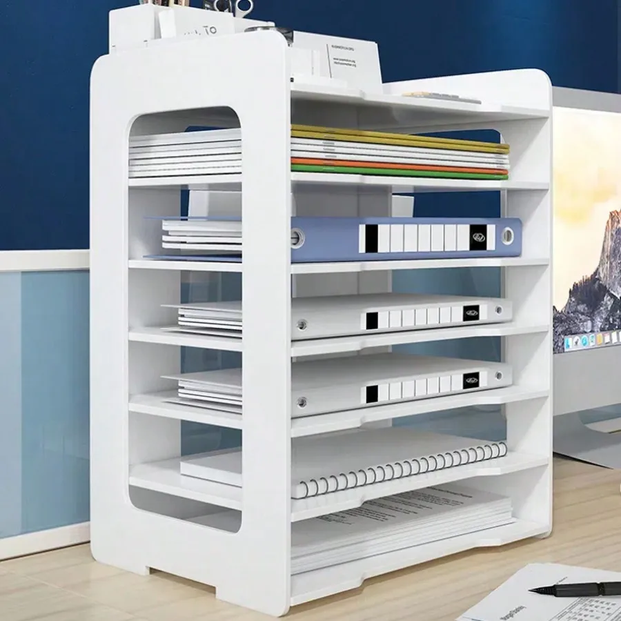 

7-Tier White Wooden Office Desk Organizer – Desktop File And Document Rack, Letter Tray Paper Sorter Holder, Literature Organize