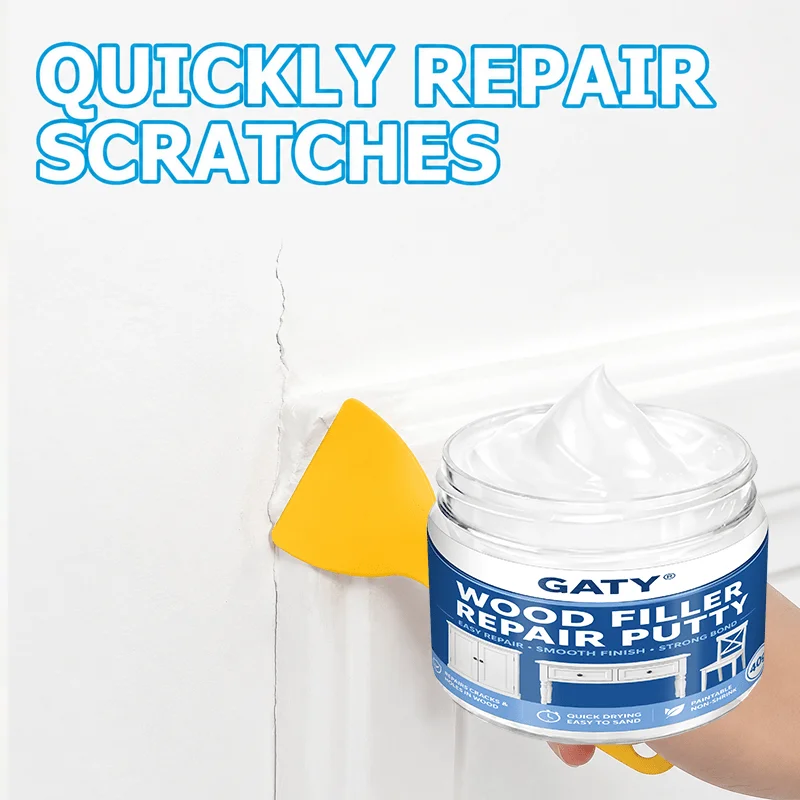 Weiße Holzfüllpaste mit Spachtel, schnelltrocknend, schrumpffrei, repariert Risse, Löcher, Kratzer, sandbar, beizbar – Detail 4