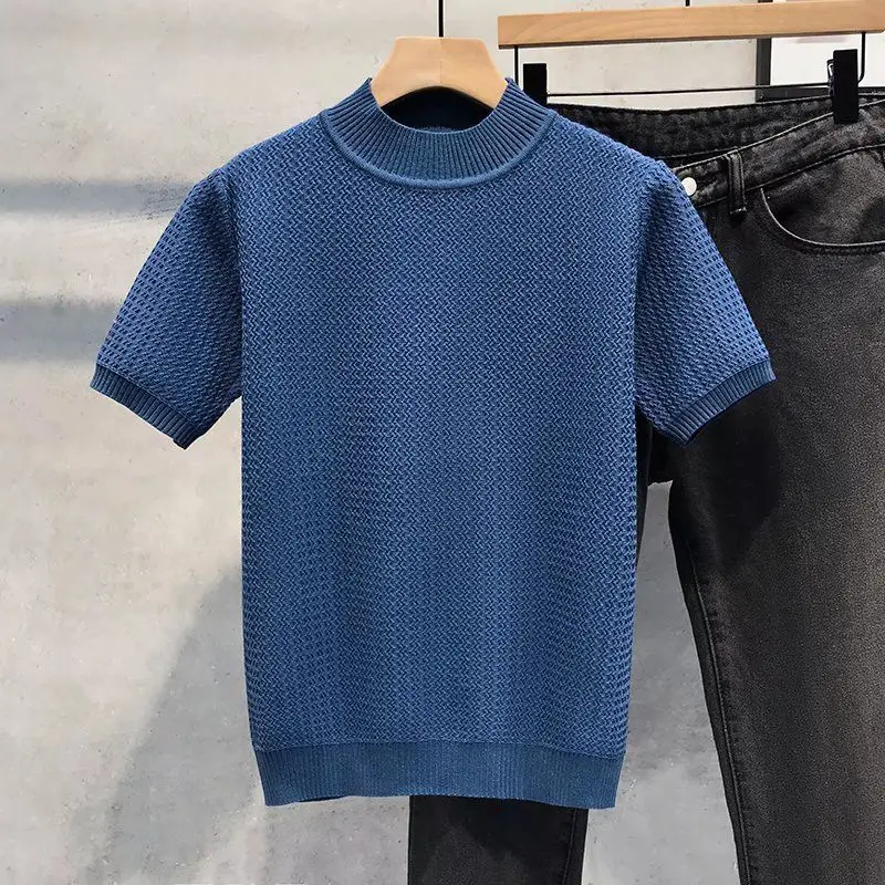 2024 Summer Quality Men O Neck Knitted T-Shirts Mens Clothing Slim Fit Casual Short Sleeve Tee Shirt Homme Streetwear Tees S22