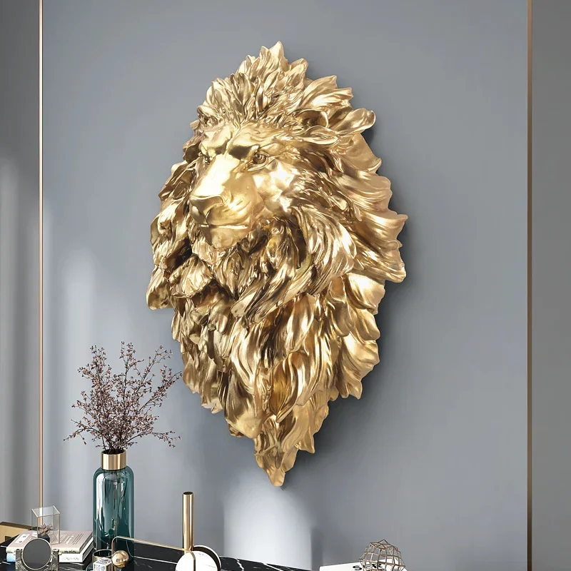 Creative Lion Head Relief Wall Decorations Sculpture Room Decor Nordic Living Room Background Wall Resin Animal Ornament Statues