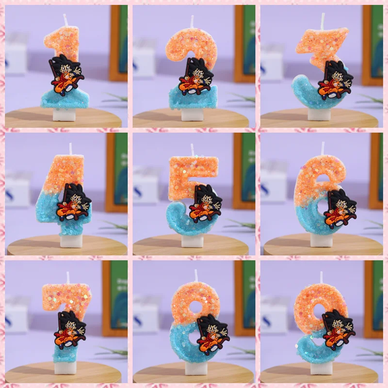 Nueva Vela de Cumpleaños con Número Brillante de Goku de Dragon Ball 0-9, Decoración para Pastel con Temática de Anime de Dibujos Animados, Regalo de Cumpleaños para Niños