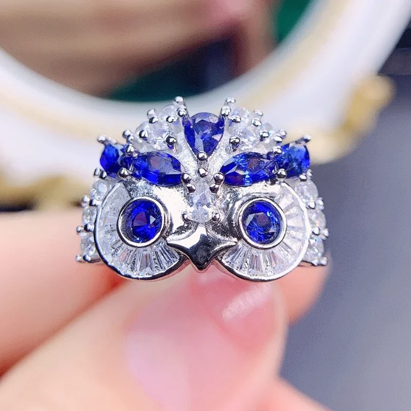 

Natural Sapphire Owl Ring 925 Sterling Silver Fine Jewelry for Men and Women The Latest Design