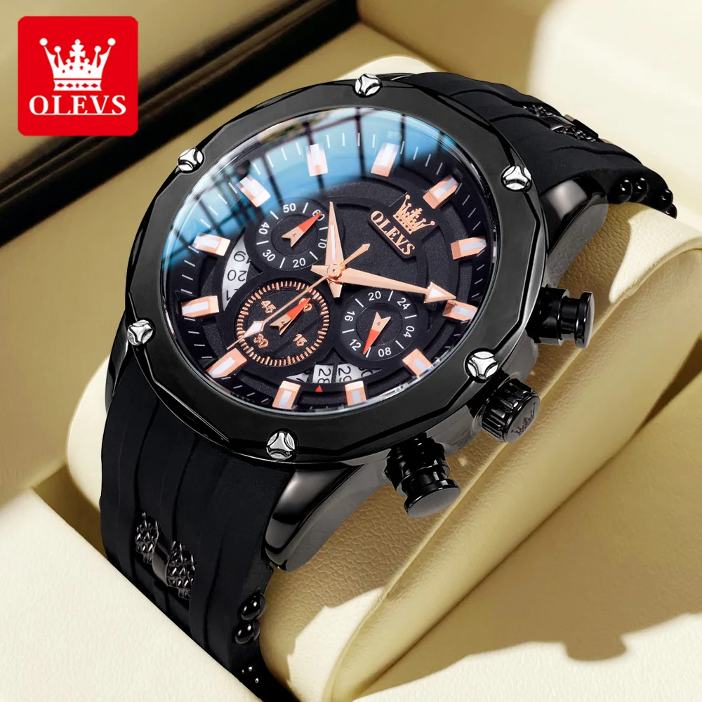 OLEVS 9991 Fashion Quartz Watch For Men Big Dial Chronograph Man Calendar Window Watch Waterproof Luminous Silicone Strap Watch