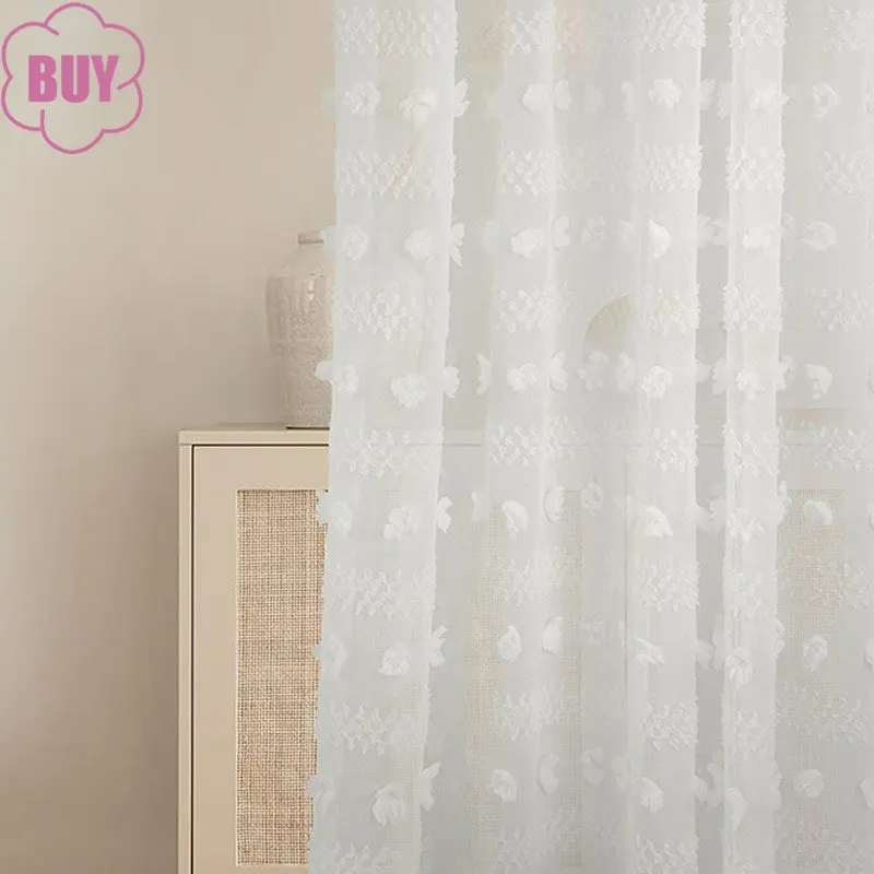 

French Curtains for Living Dining Room Bedroom Rustic White Curtain Three-dimensional Cut Flower Curtain Window Tulle Custom