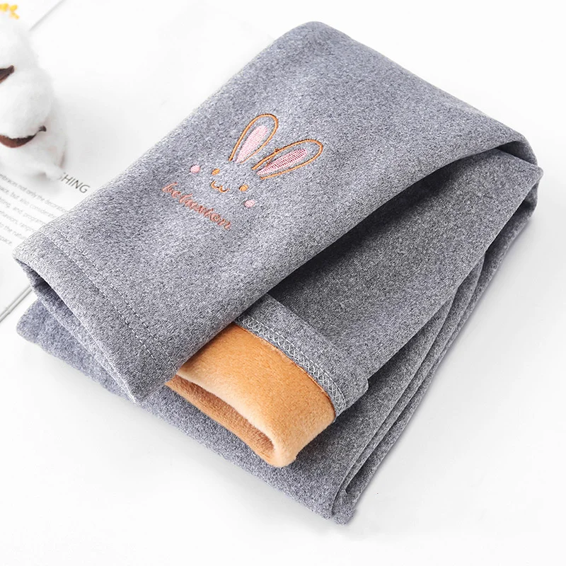2-8Y Kids Pants For Girls Leggings Autumn Winter Thick Warm Plus Cute Rabbit Soft Children\'s Baby Bottom Part Pants Keep Warm