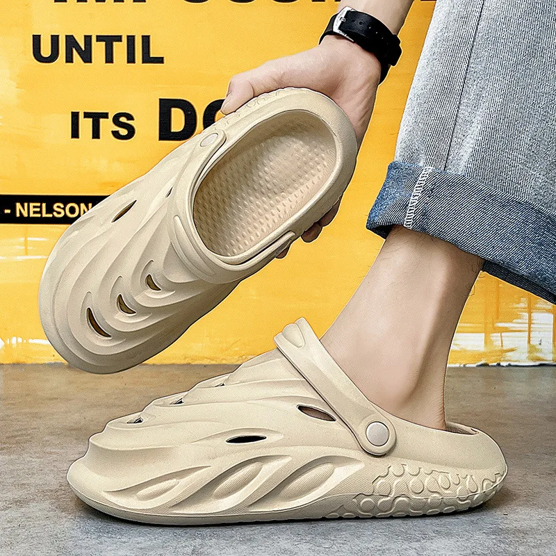 Mens Sandals Eva Soft Sole Slippers Male Summer Wear New Trend Baotou Slippers Male Trampling Shit Feeling Driving Beach Sandals