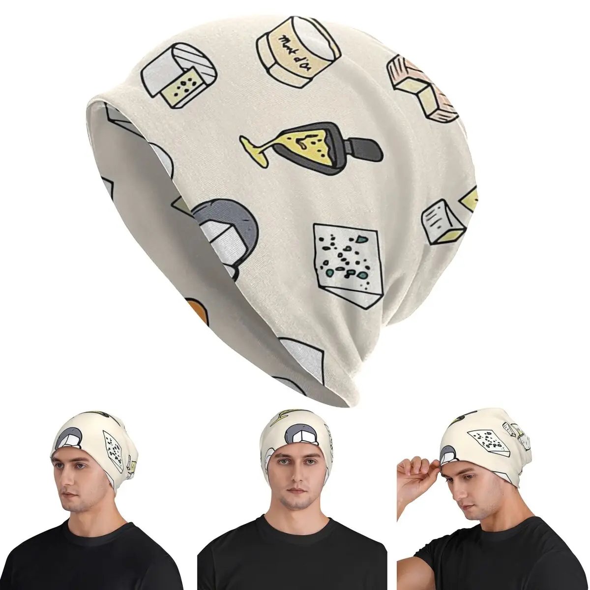 

Cheese Pattern Skullies Beanies Hats Warm Autumn Winter Outdoor Cap Knitted Bonnet Caps for Men Women Adult