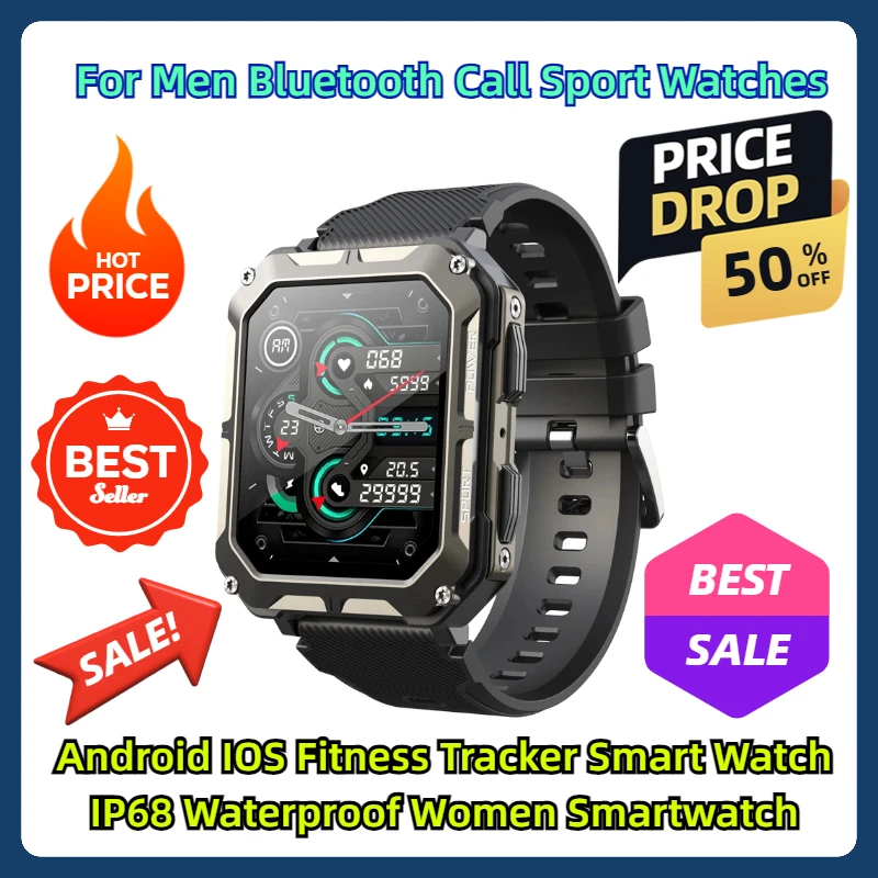 

For Men Calculator Bluetooth Call Sport Watches Android IOS Fitness Tracker Smart Watch IP68 Waterproof Women Smartwatch