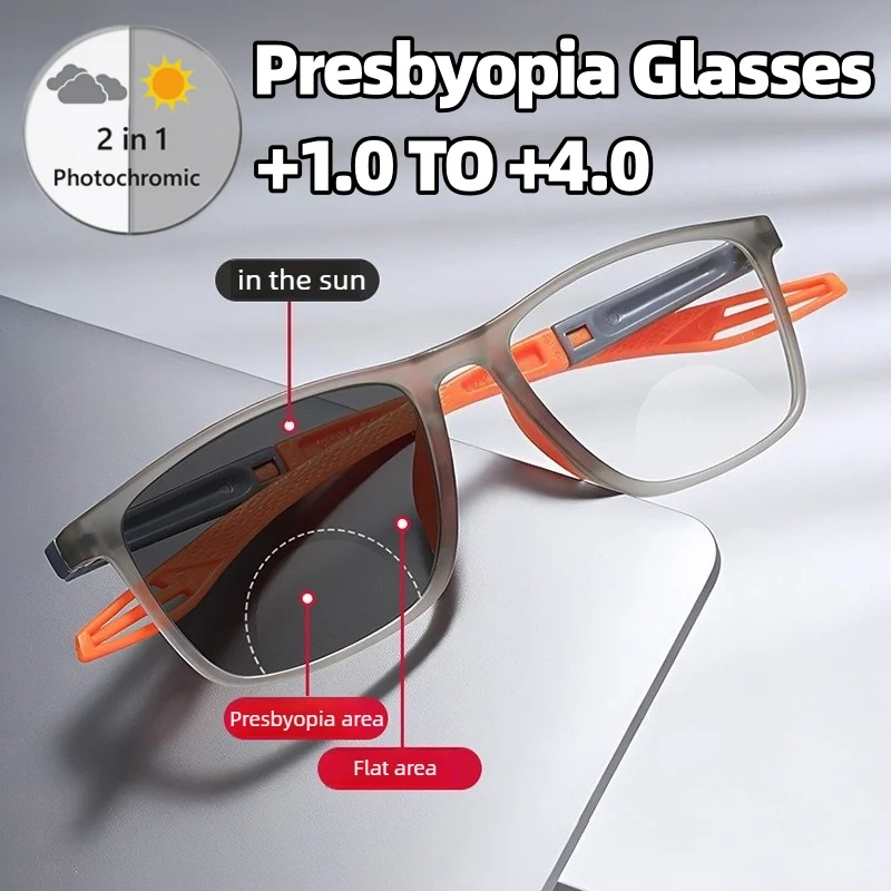 New Sport-Style Ultra-Lightweight Photochromic Presbyopia Glasses High-Definition Anti-Blue Light Bifocal Reading Eyewear