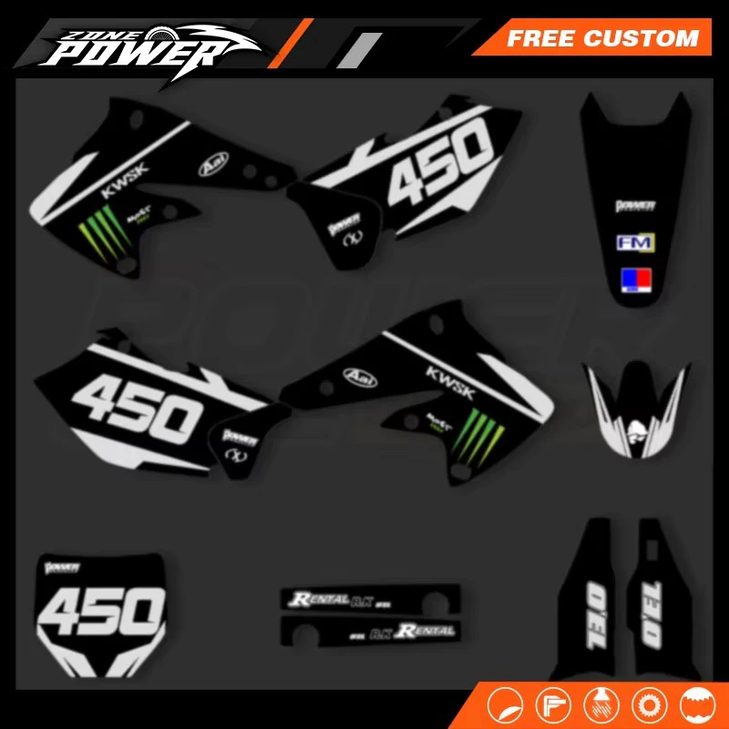 

Powerzone Motorcycle Fairing Graphics Decals For Kawasaki KXF250 KXF 250 2004 2005 Motorcross Stickers Kits