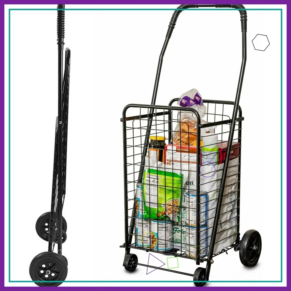 Carro utilitario plegable con ruedas para compras, comestibles, lavandería, escalada de escaleras, capacidad para 90 libras, negro compacto