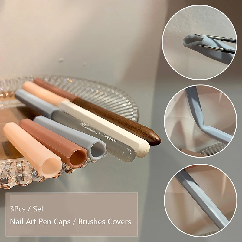 

3Pcs Nail Art Pen Caps Silicone Sealed Matte Nail Brushes Covers Light-Proof Pen Caps Dust Proof Storage
