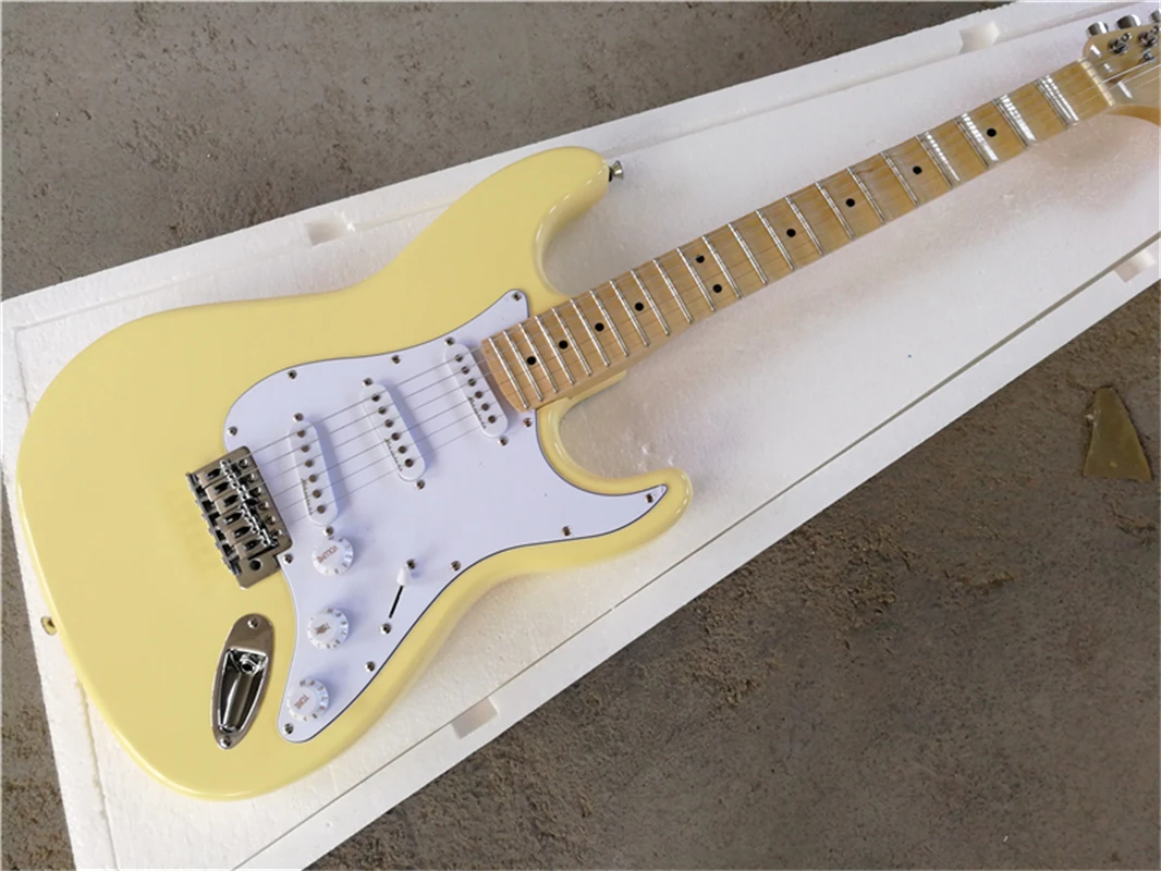 In stock！Factory store Vintage yellow cream Scalloped maple fretboard ST 6 strings electric guitar