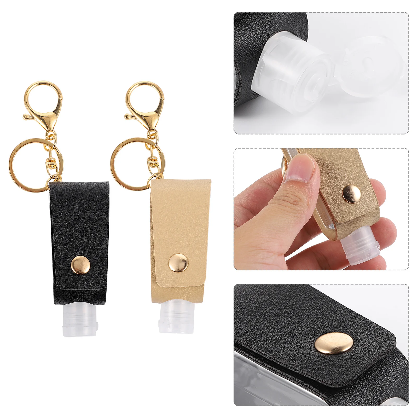 

2pcs Portable Empty Bottle Cover Keychain For Perfume Disinfectant Hand Lightweight Pu Plastic Bottle Protector Travel