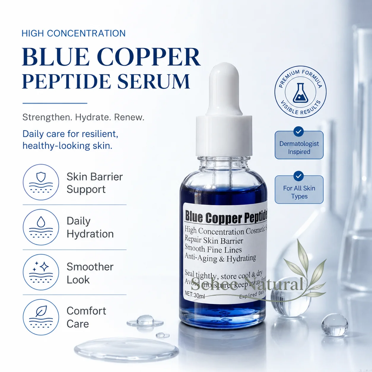 Blue Copper Peptide Serum Copper Tripeptide-1 Facial Essence Hydrating Skin Barrier Support Firming Skin Care Anti Aging 30ml