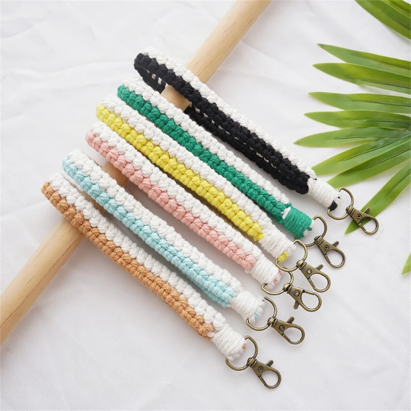 Handmade Cotton Rope Keychain Charm Colorful Braided Wristlet Keyring Soft Woven Key Rings Accessory for Men and Women