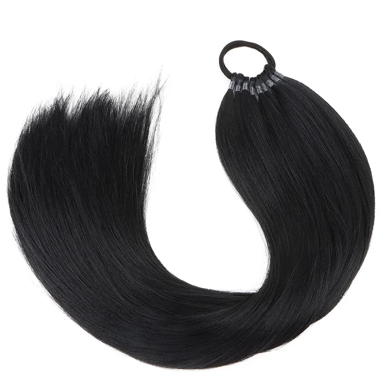 Extensión de cola de caballo sintética larga lacia de 22 pulgadas, con elástico, para trenzas DIY para mujer 6