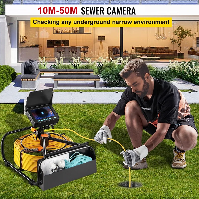 Endoscope Camera HD 4.3” 16GB DVR Record SYANSPAN Waterproof IP68 Sewer Drain Piping Pipe Inspection Camera 8500mAh 10-50Meters