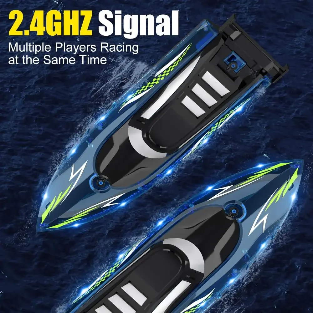 Hoge snelheid RC-boot met LED-verlichting, 2,4 GHz afstandsbediening racespeedboot voor zwembad, meer, buitenwaterspeelgoed voor kinderen jongens cadeau