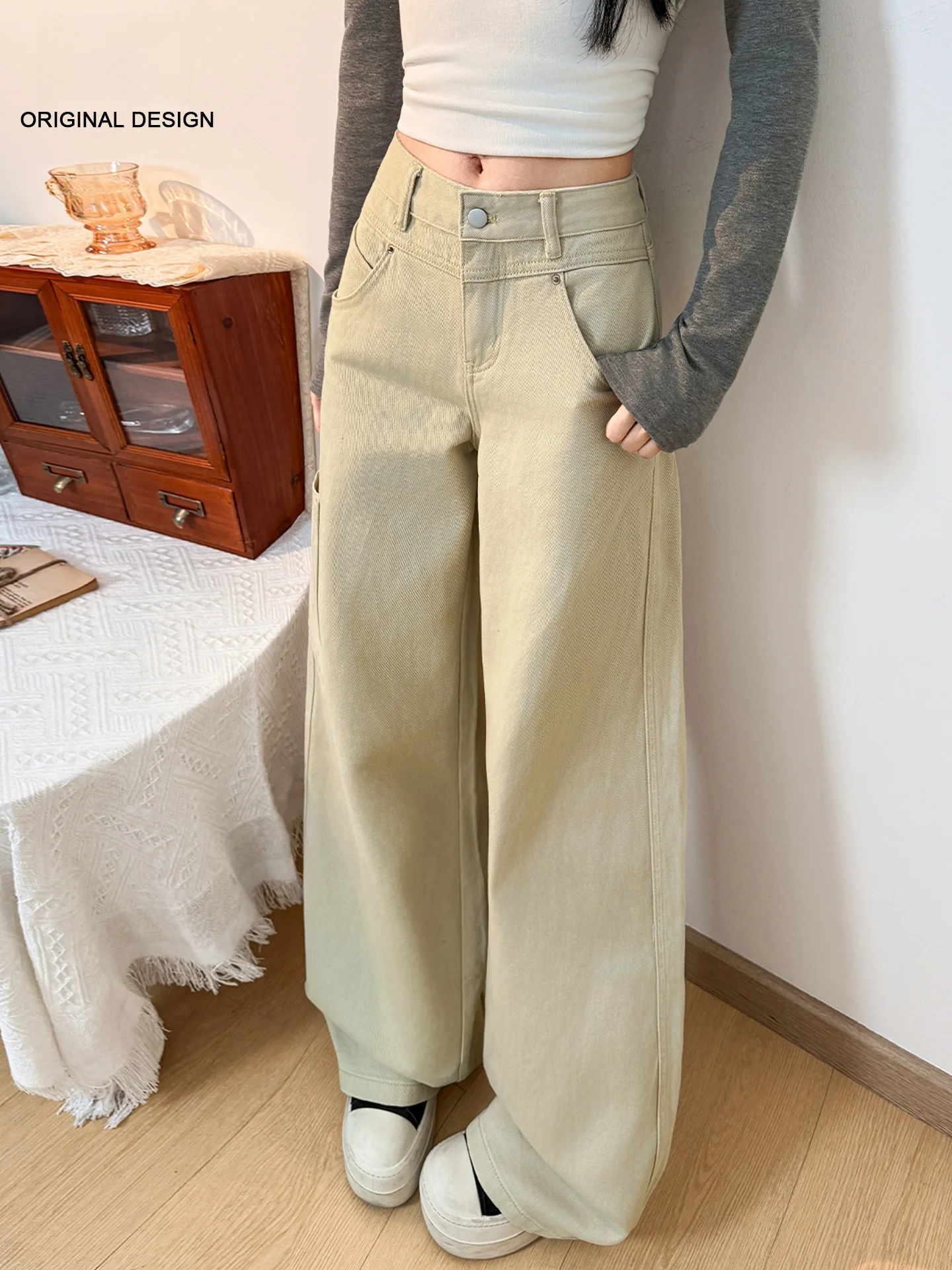 

Женские джинсы с высокой талией и широкими штанинами в американском стиле, весна-лето, свободные, прямые, в пол, повседневные, из хлопка