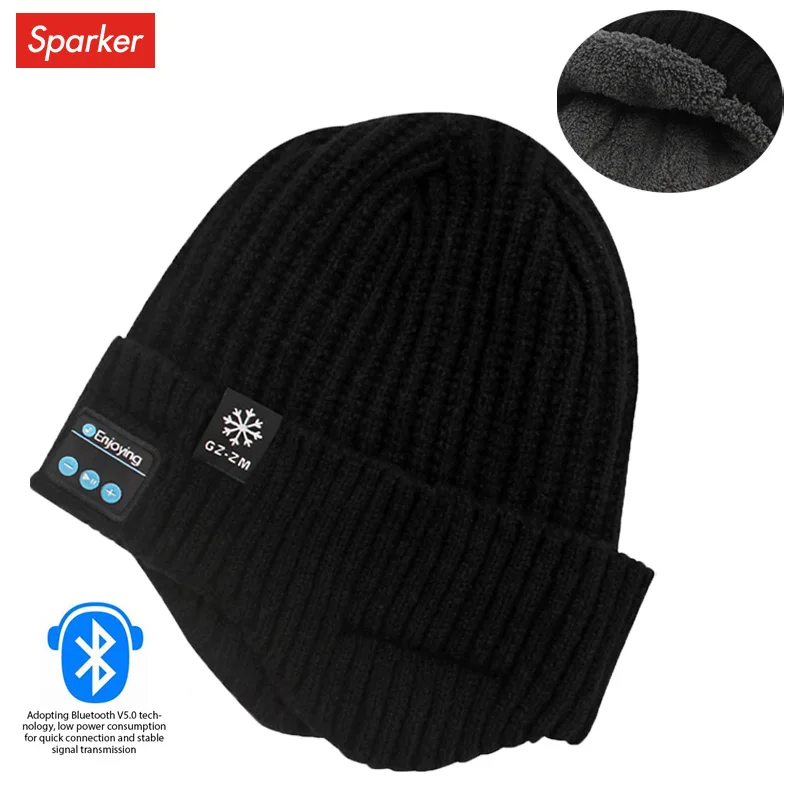 Bluetooth Music Outdoor Winter Knitted Hat Speaker Plush Warmth Peaked Cap Fashion Lined Bomber Hats Removable Cap For Riding