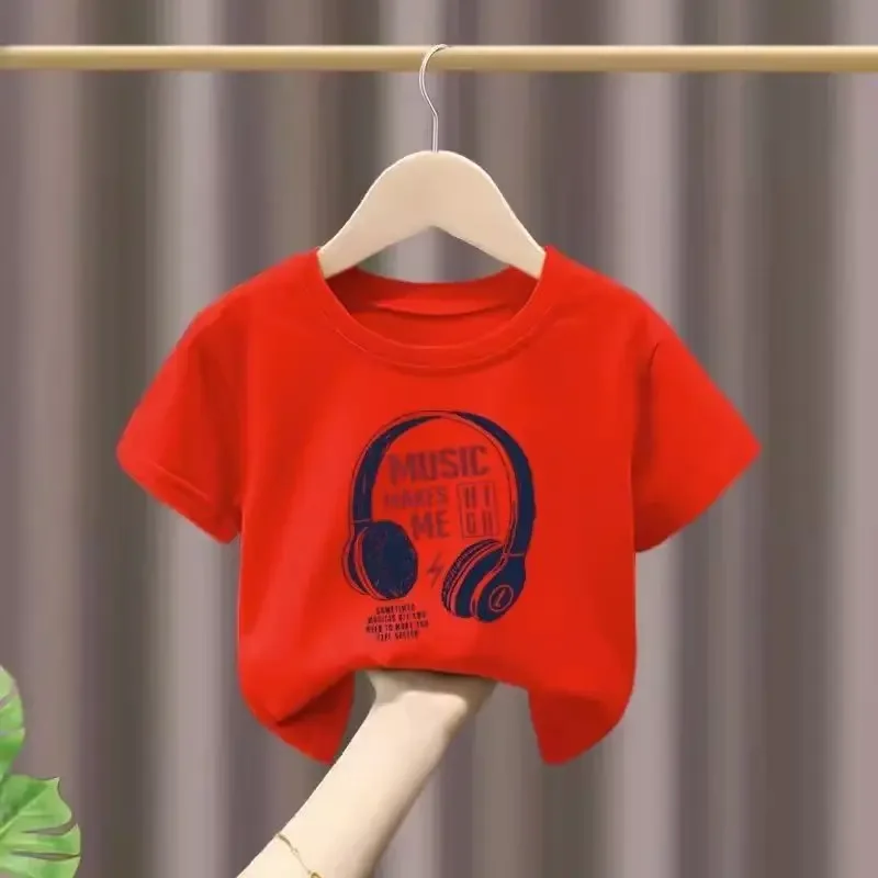 T-shirt de manga curta para meninos e meninas, feita de algodão, com desenhos animados impressos, alta qualidade, tendência, novo verão, 2024