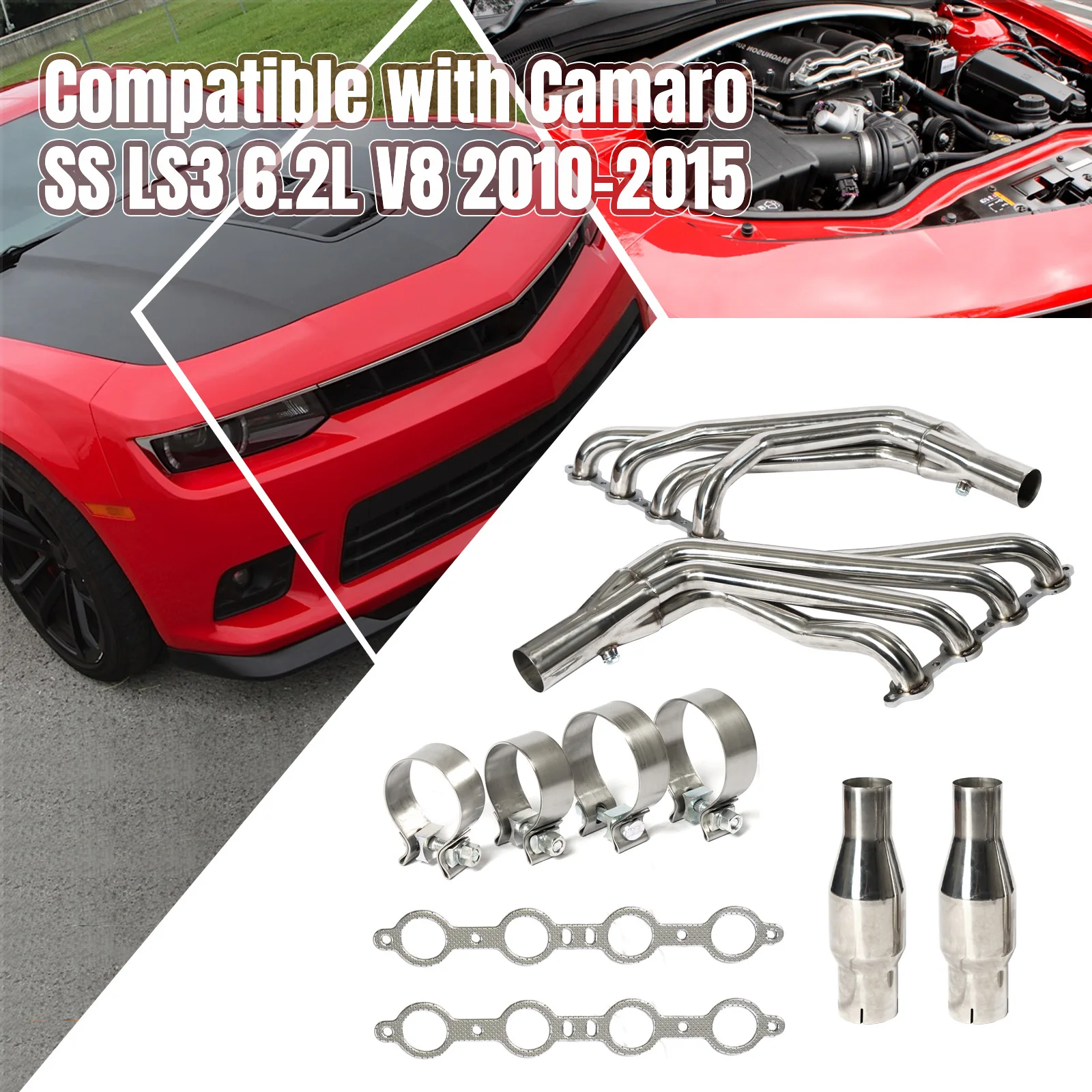 Long Tube Stainless Manifold Headers For 10-15 Chevy Camaro SS LS3 6.2L V8