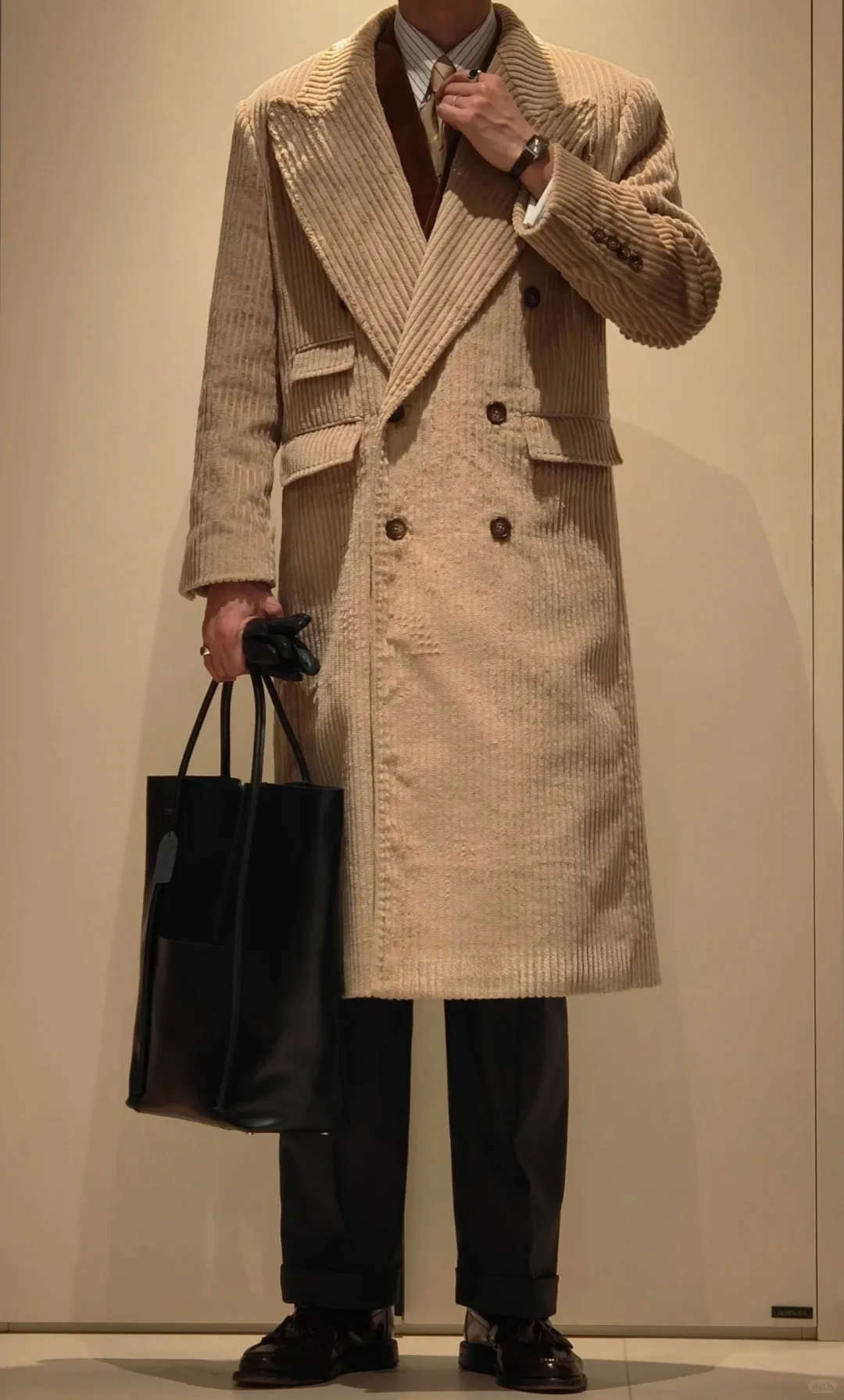 

Autumn Winter Men's Double Breasted Corduroy Coat Slim Fit Windproof Warm Windbreaker Business Casual Banquet Fashionable