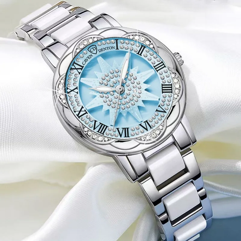 

2026 Новые керамические кварцевые часы с подсолнухом для женщин - роскошные модные женские наручные часы, стильный креативный дизайн, часы Montres