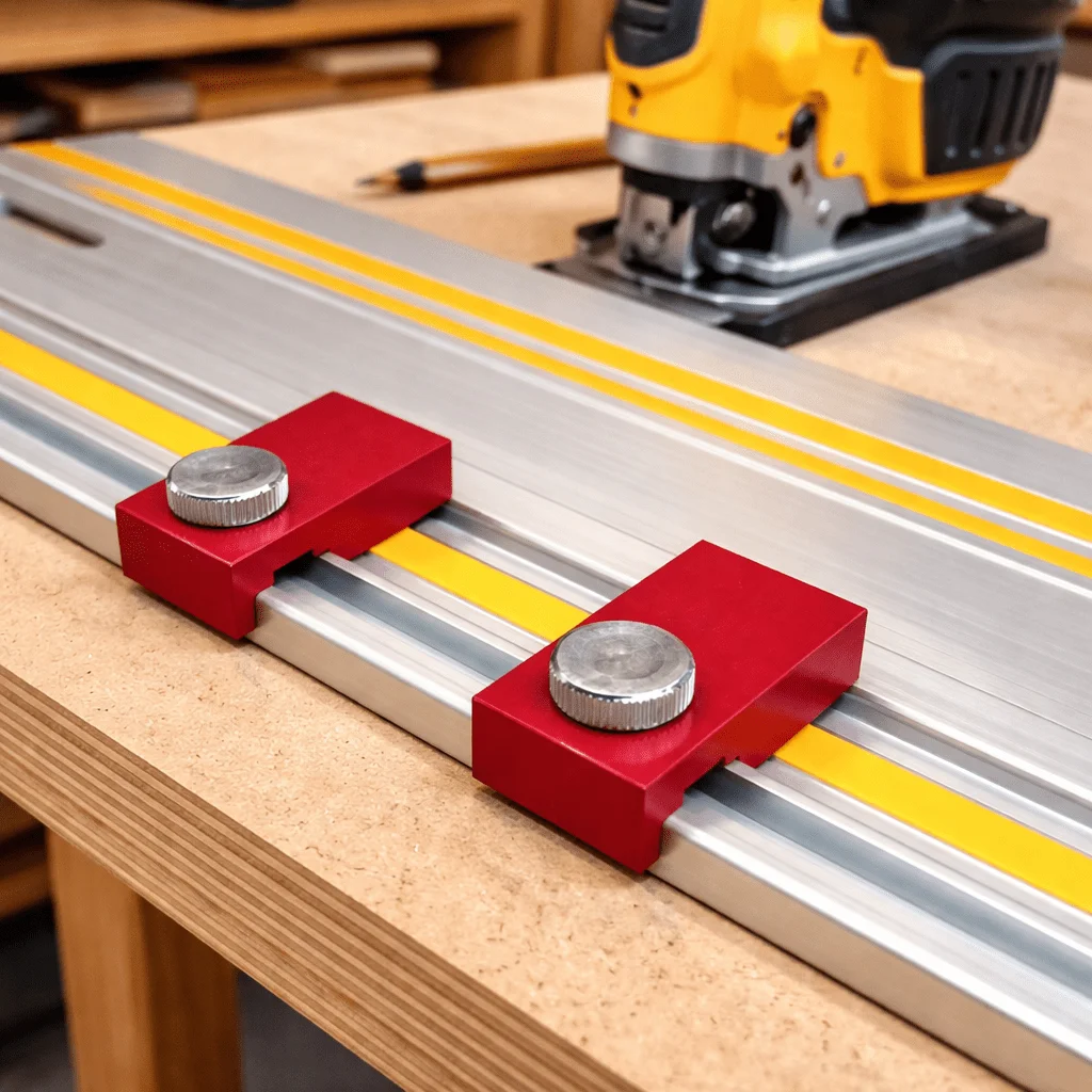 

Heavy-Duty Aluminum Guide Rail with Adjustable & Lockable Stop Compatible with Track Saws, Jigsaws, Miter Saws & Planers