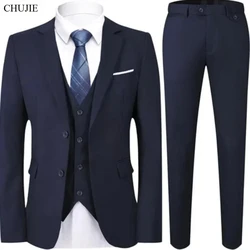 Traje elegante para hombre, boda, 3 piezas, 2 conjuntos, chaquetas, chaleco, pantalones, Blazers, traje clásico Formal ajustado de negocios completo 2025