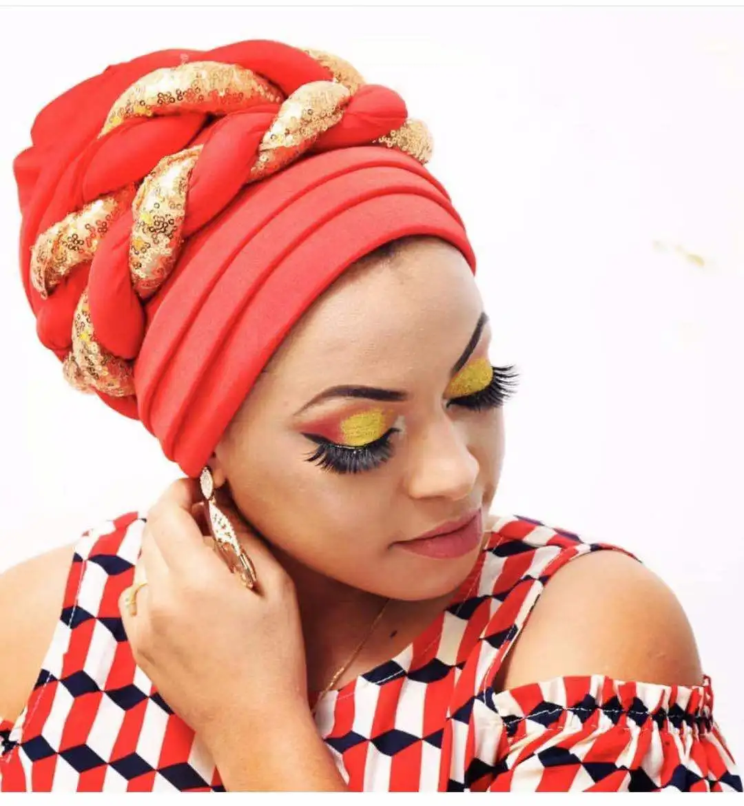 Already Made Nigerian Wedding Geles African Auto Gele Headtie Women\'s Braids Turban Cap Muslim Headscarf Bonnets Female Beanies