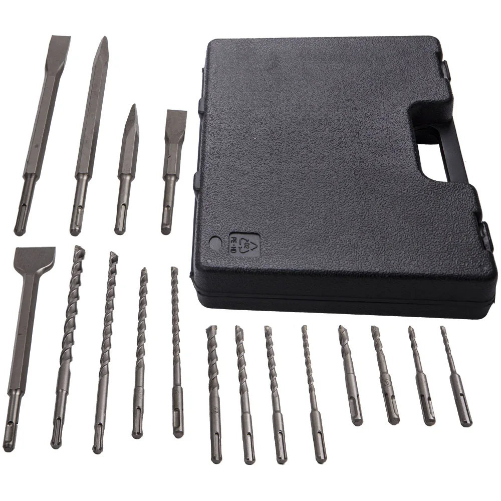 

Набор буров для перфоратора 17 шт. SDS Plus с твердосплавными напайками, зубила для каменной кладки