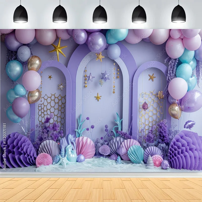الأرجواني الأزرق غرفة بالونات الهواء خلفيات للتصوير الفوتوغرافي استحمام الطفل حفلة عيد ميلاد الهواء الساخن الأطفال صور استوديو خلفية MY-01 #1