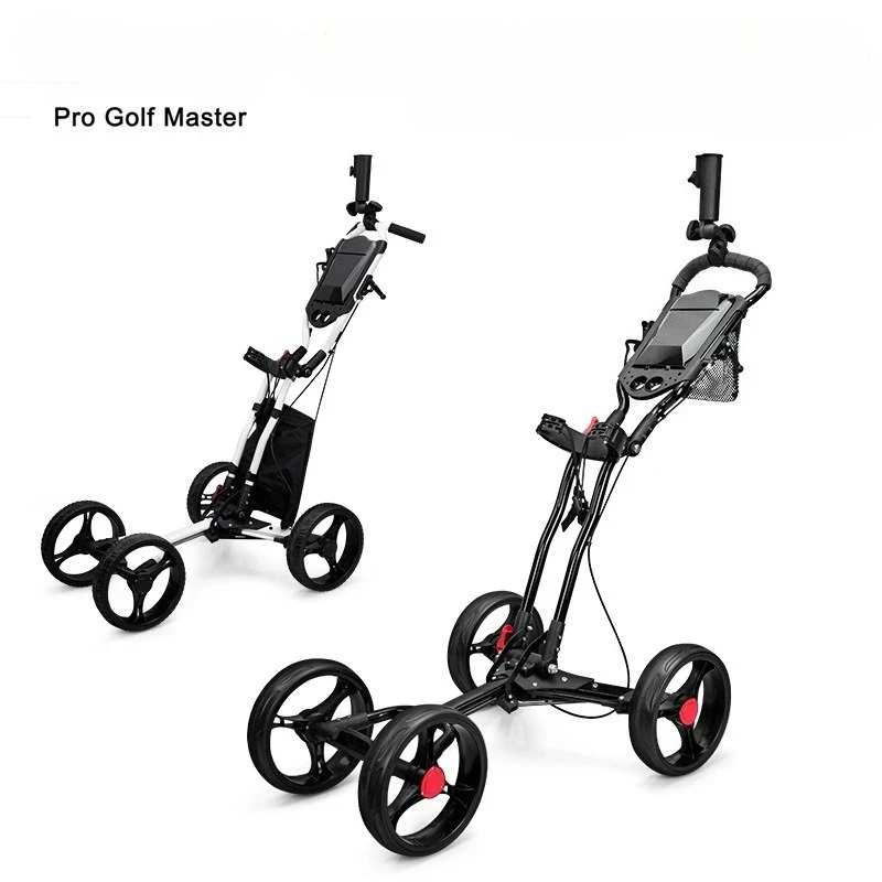 Bottle Cage Fixing Rope Manual Brake Foldable Golf Bag Cart Four Wheels Aluminium Alloy Trolley with Umbrella Holder