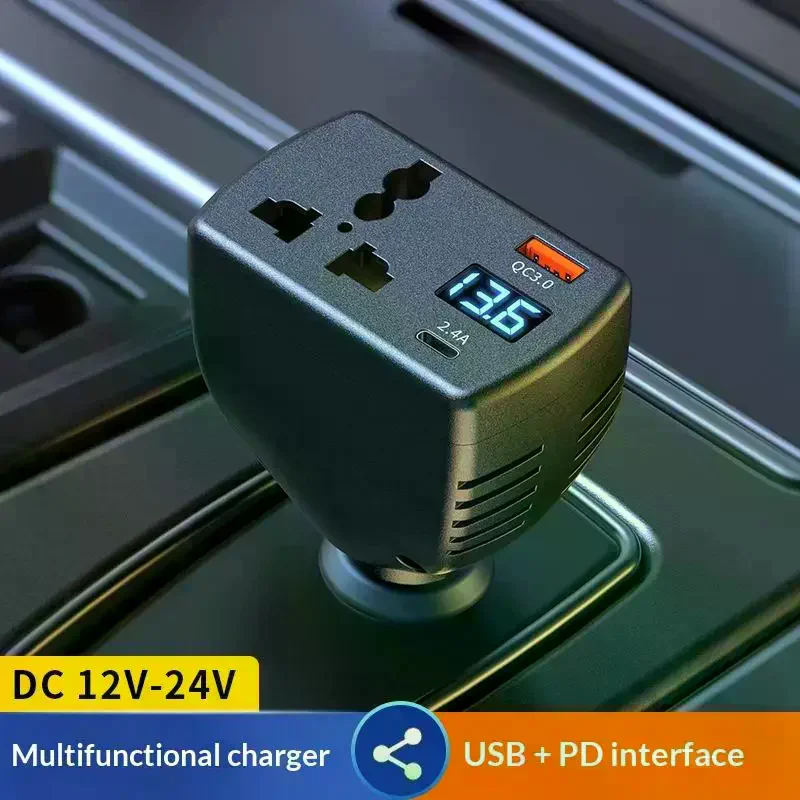 12V/24V To AC 110/220V Vehicle Mounted Inverter Function Car Power Inverter With Display Type-C USB Chargers Car Accessories