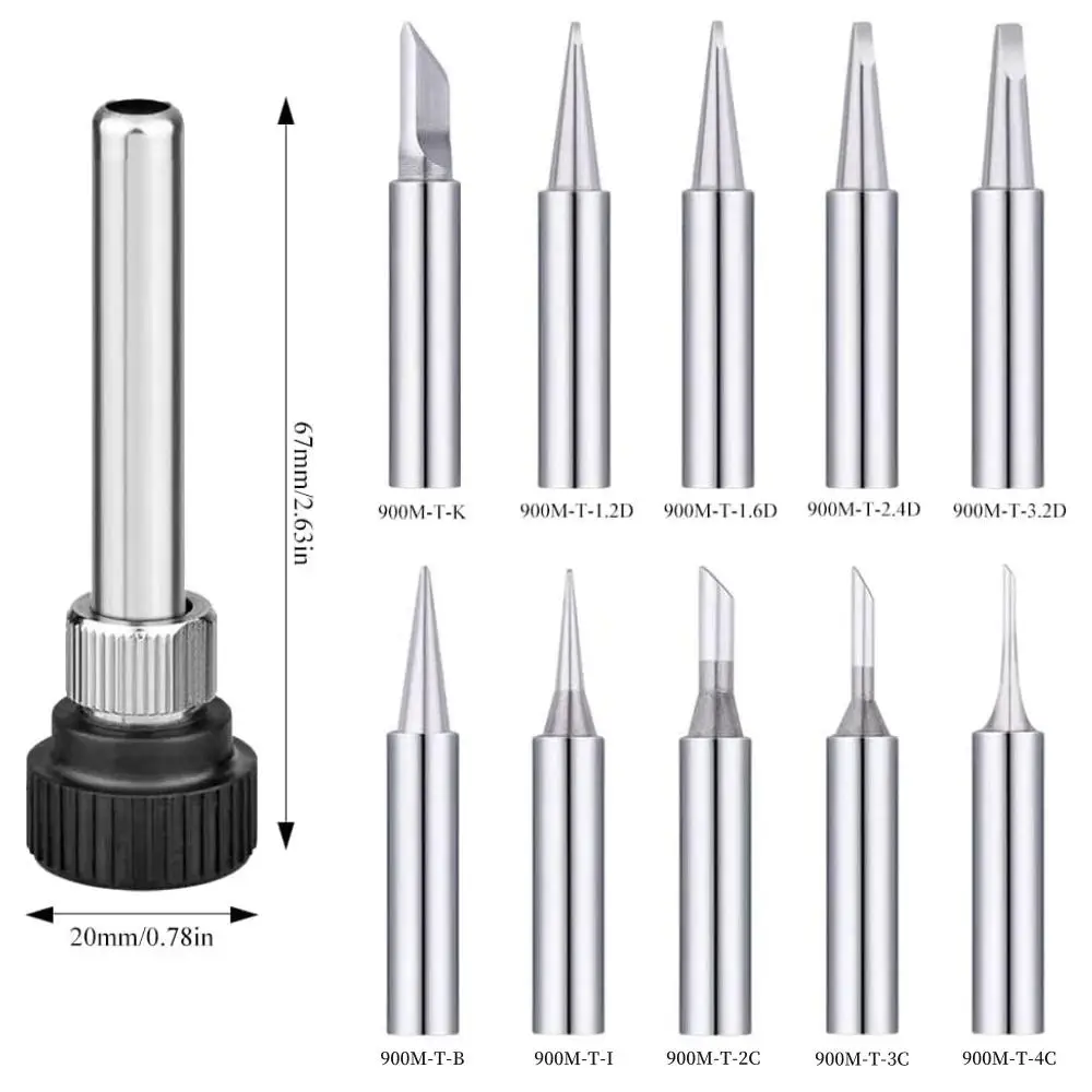 11 Pieces 900M Solder Iron Tips Lead-Free Replaceable Soldering Iron Head with Welding Sleeve for Soldering Station Tool Repair
