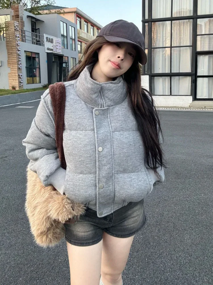 

Корейская серая хлопковая куртка для женщин, 2025 г., свободное новое утолщенное теплое пальто, модные трендовые универсальные топы-стойки Mujer