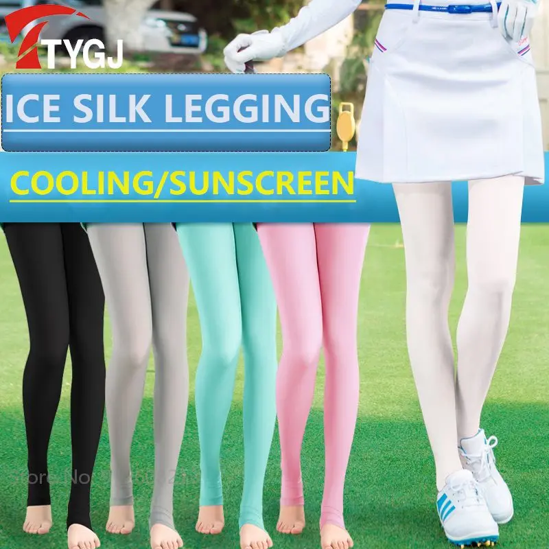 

TTYGJ Women Sunscreen Golf Legging Ladies Ice Silk Anti-UV Leg Socks Cooling Panty-Hose Sports Pants Elastic Stocking Trousers