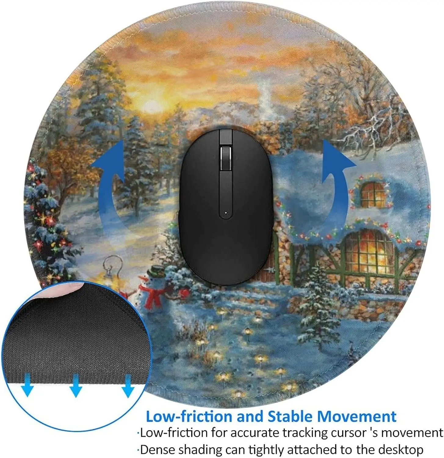 Christmas Lodge Pattern Mouse Mat with Non-Slip Rubber Base Cute Round Mousepad for Laptop Computer Office Work 7.9x7.9 Inch
