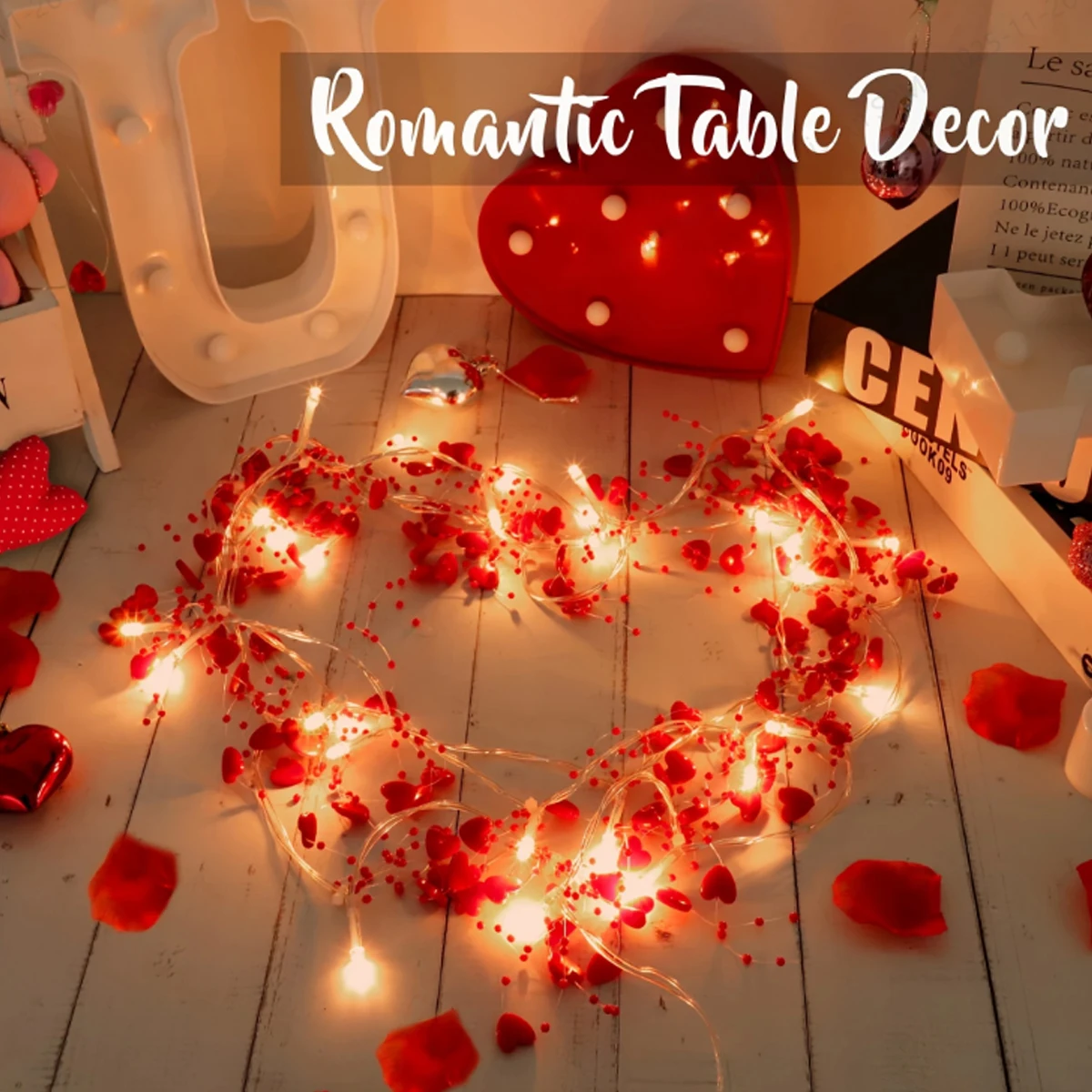 1.5m Valentine's Day Red Heart Shaped Bead String Light Romantic Atmosphere Light Wedding Proposal Valentine's Day Party Decor