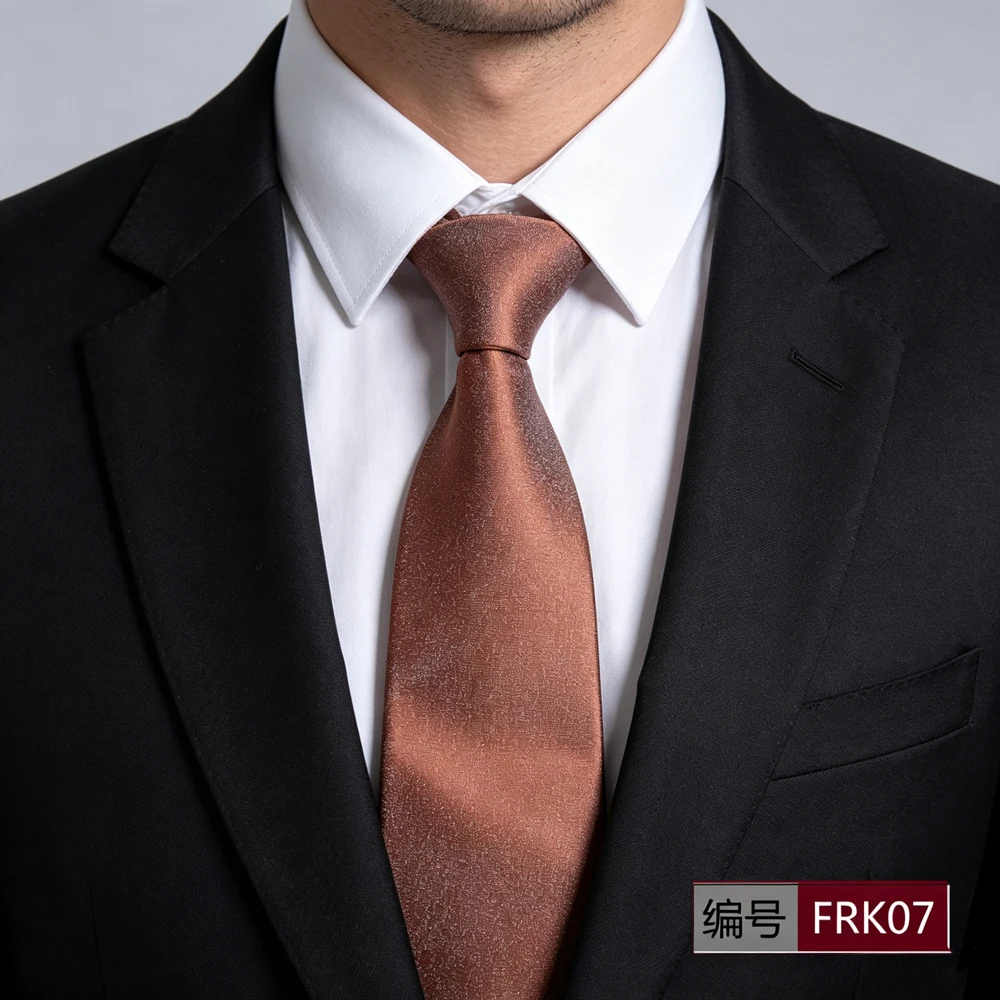 Solid Color Textured Shimmer Men Necktie 8cm Wide Muted Copper Tone No‑Pattern Jacquard Tie For Office Businessman Wedding Groom